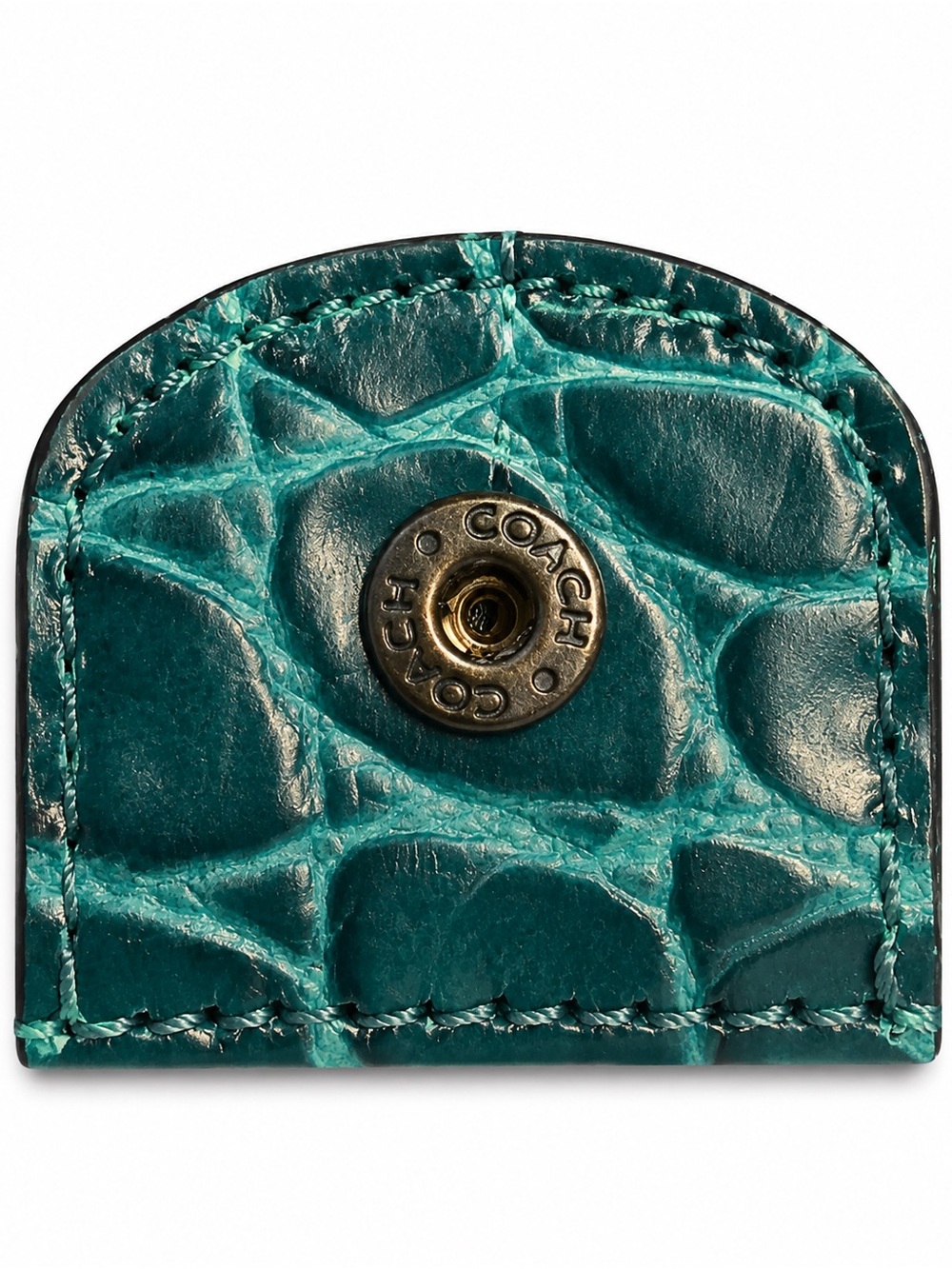 Coach Teal Croc-Embossed Leather Continental Wallet with Gold Tone Logo - Picture 7 of 11